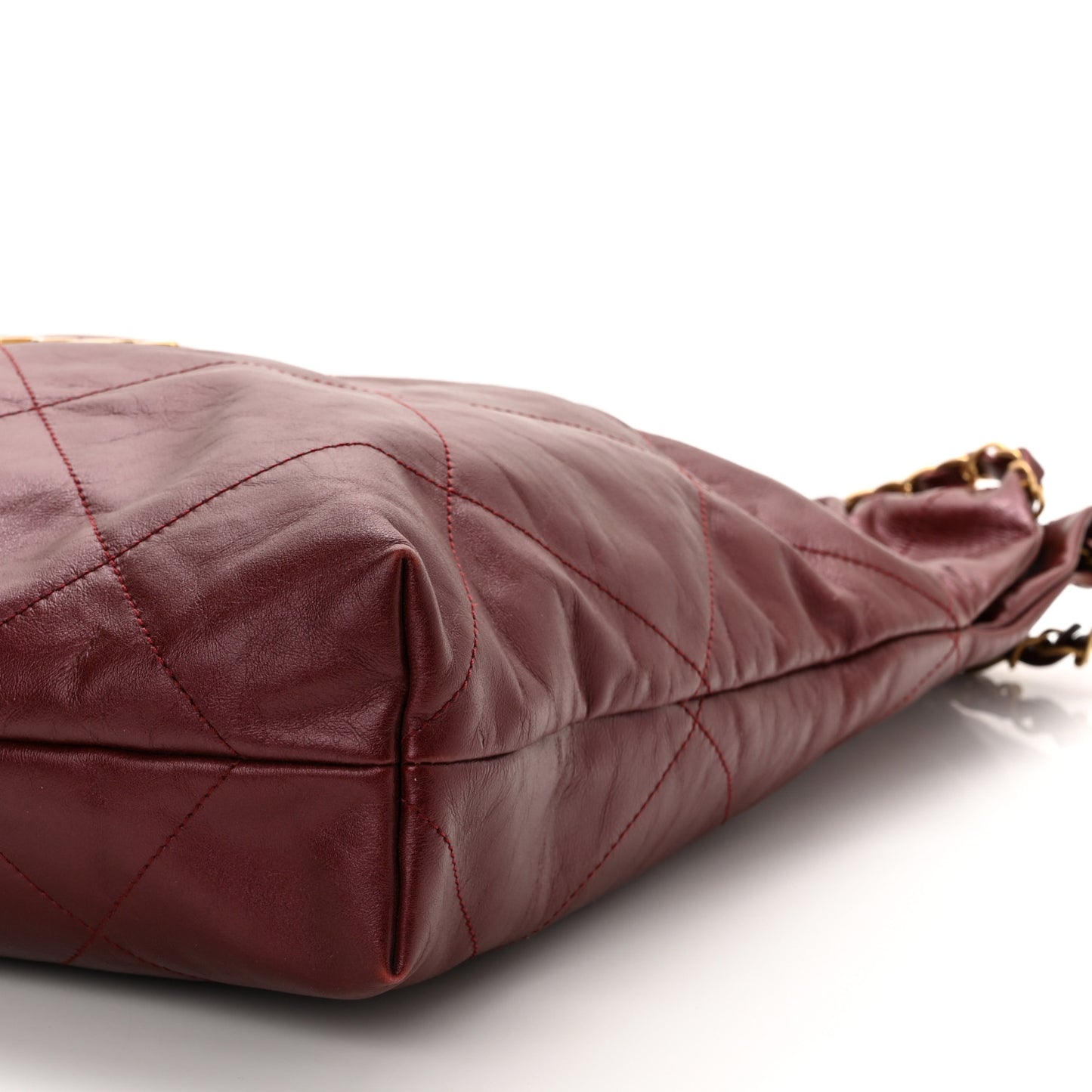 Metallic Calfskin Quilted Chanel 22 Burgundy