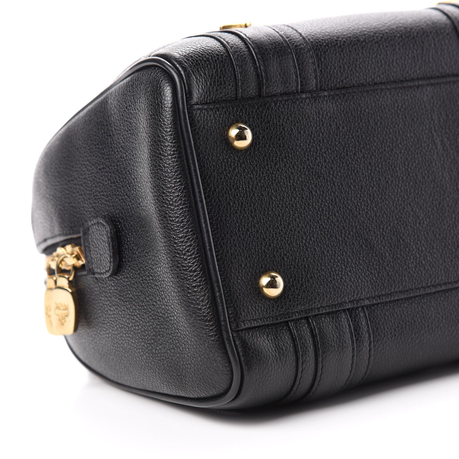 MCM Grained Calfskin Studded Boston Bag Black 6 of 11
