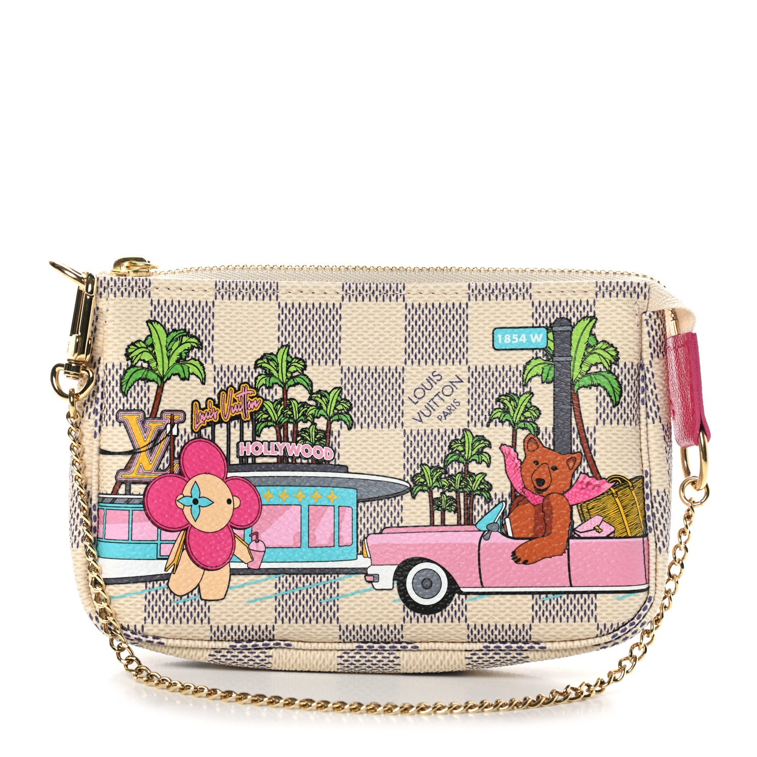 Louis Vuitton Damier Azur 2021 Christmas Animation Hollywood Mini Pochette Accessories Fuchsia 1 of 7