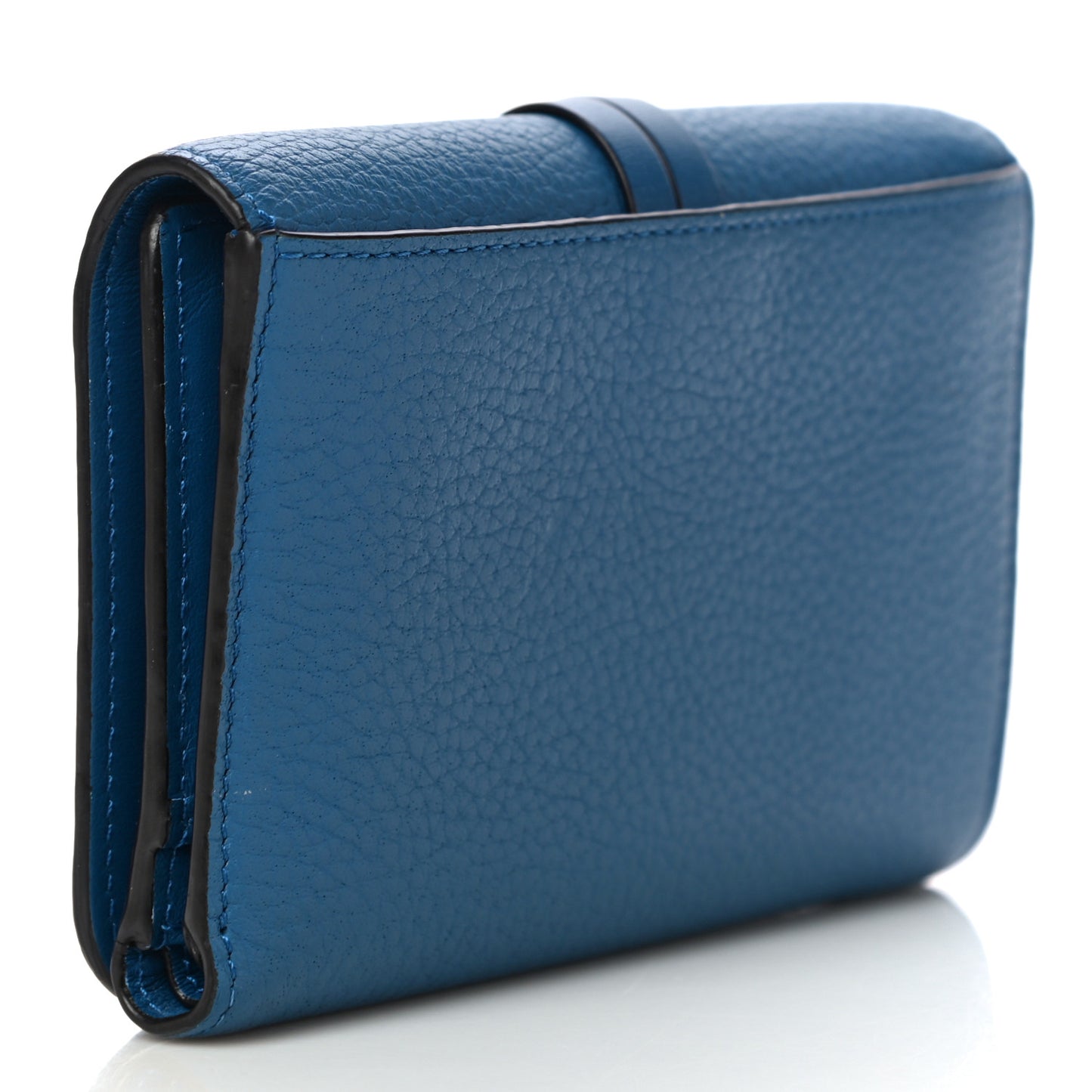 Calfskin Alphabet Compact Wallet Smoky Blue