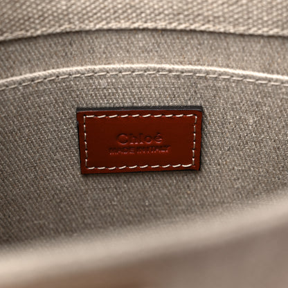 Chloe Linen Calfskin Small Woody Ribbon Tote With Strap White Brown 6 of 9