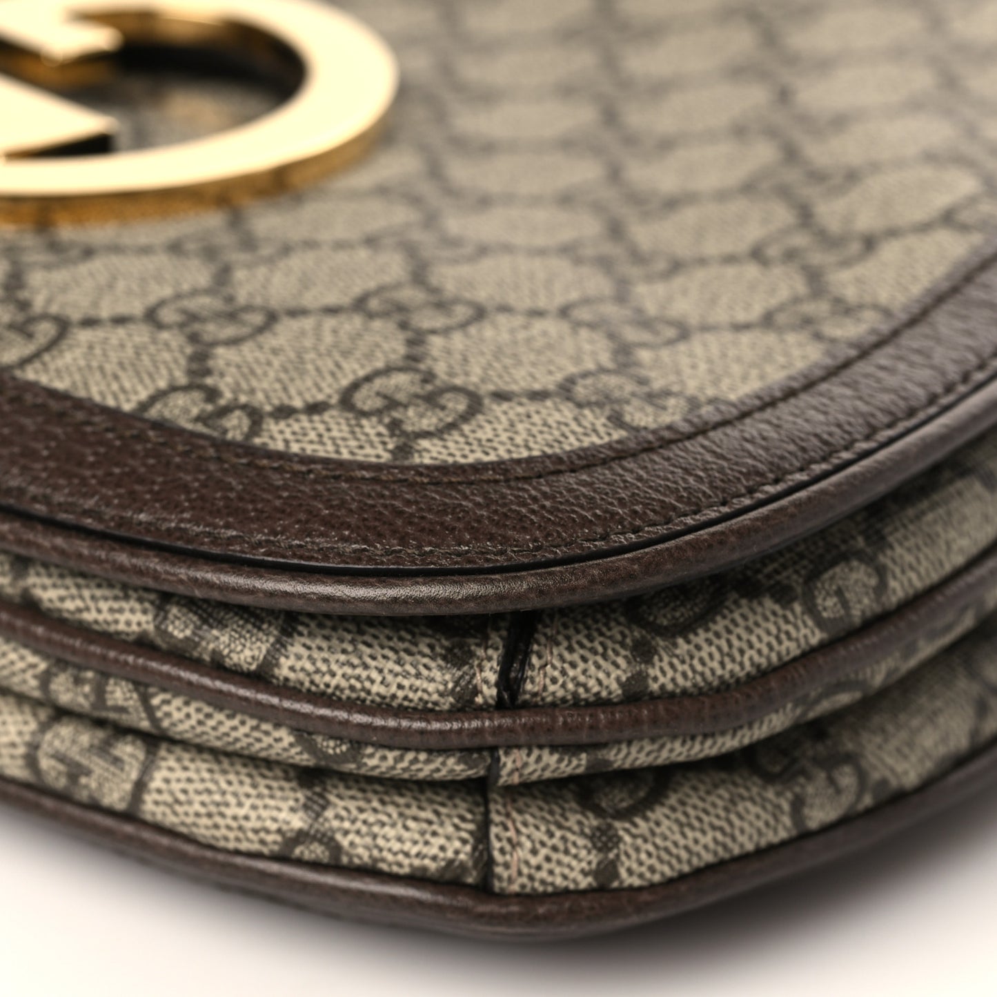 GG Supreme Monogram Textured Dollar Calfskin Web Medium Blondie Shoulder Flap Bag Beige Ebony New Acero