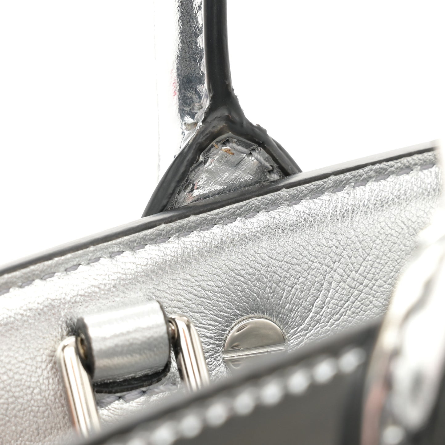 Metallic Calfskin Small The Studio Box Bag Argento