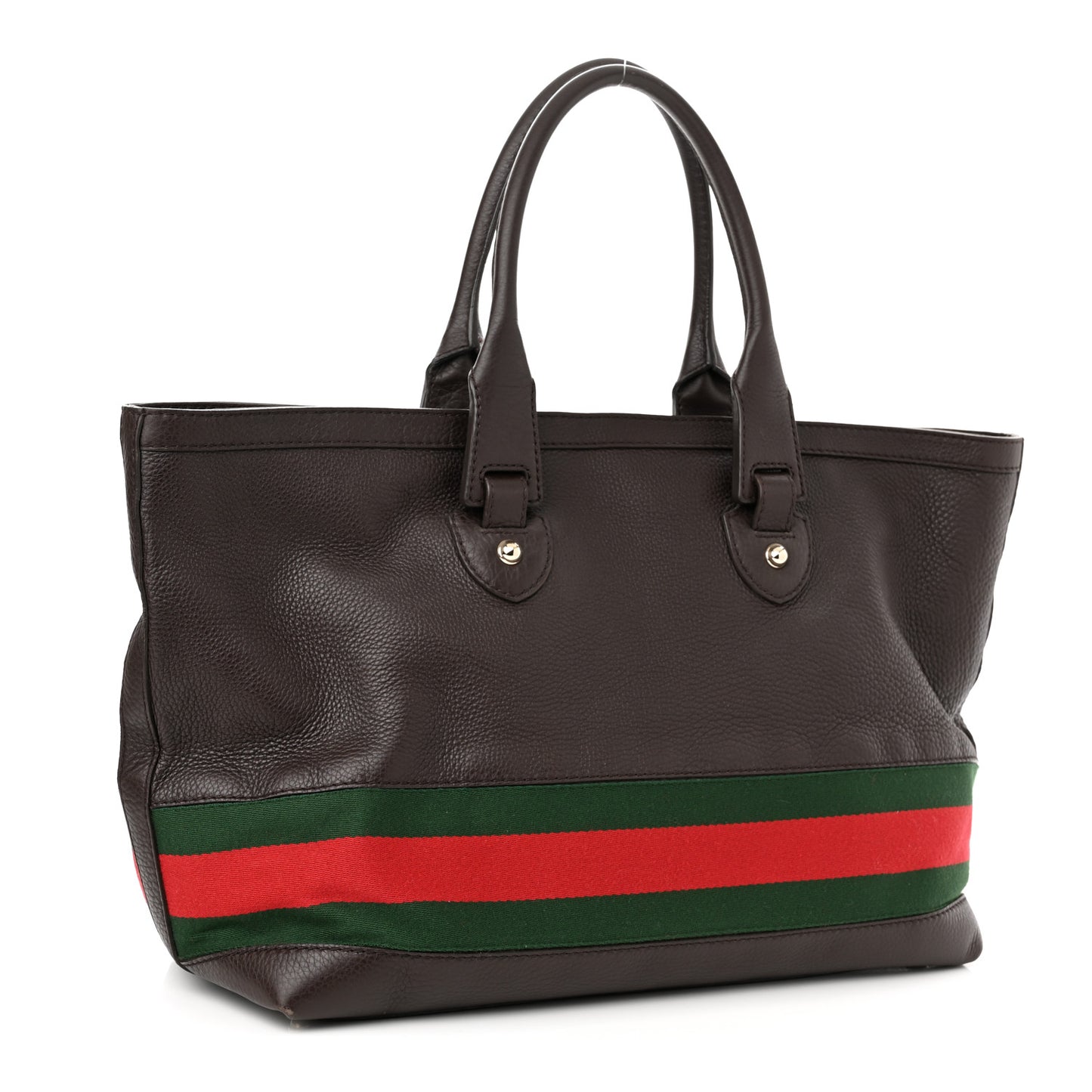 Calfskin Large Web Heritage Tote Dark Brown