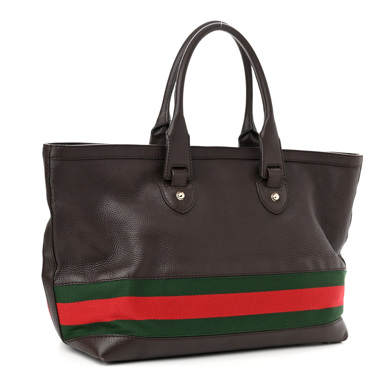 Gucci Calfskin Large Web Heritage Tote Dark Brown 3 of 10