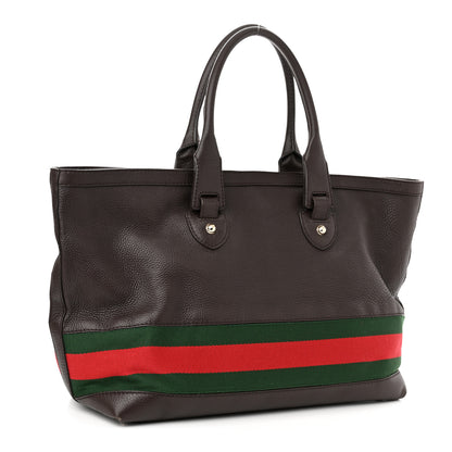 Gucci Calfskin Large Web Heritage Tote Dark Brown 3 of 10