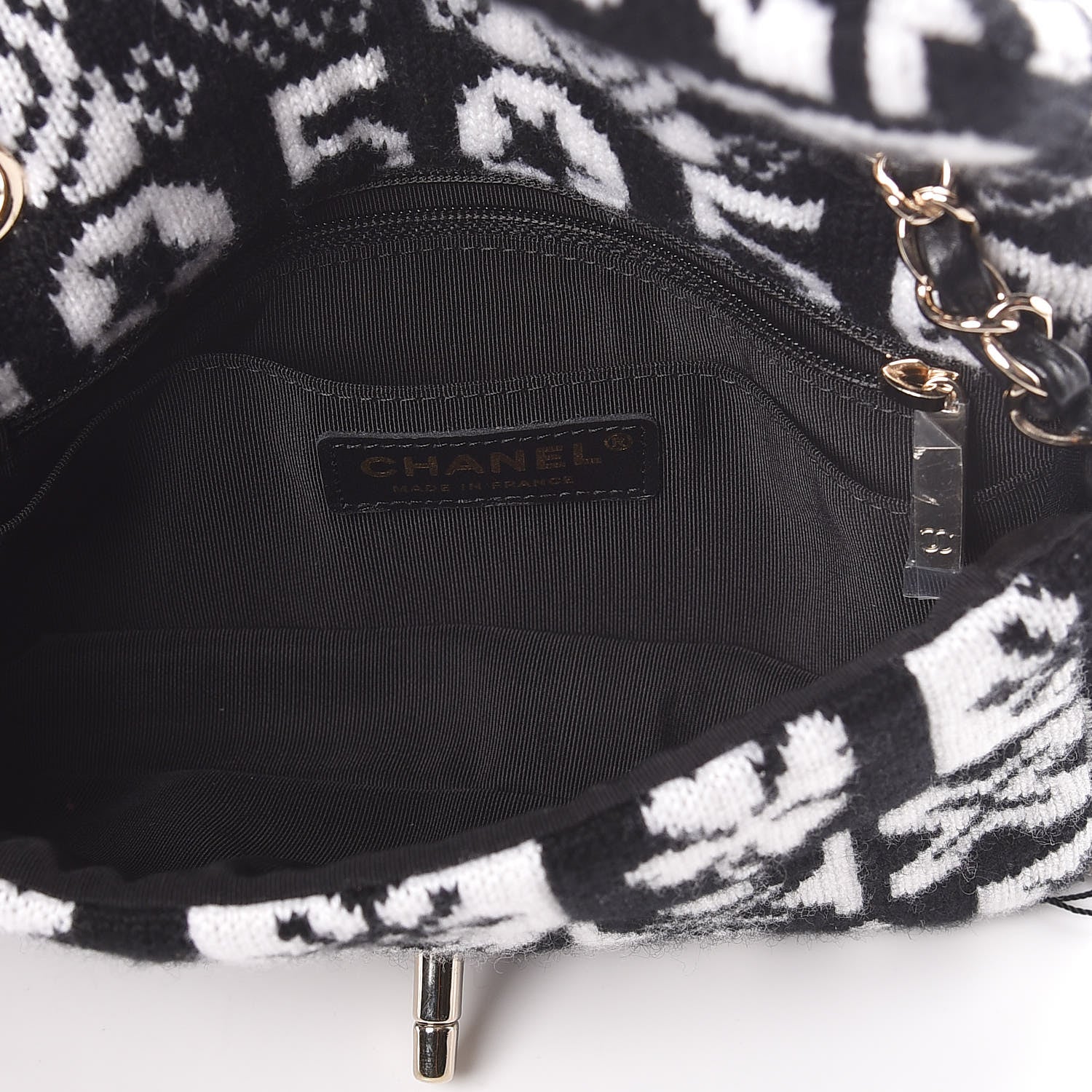 Chanel Cashmere Knit Coco Neige Flap Black White 5 of 10