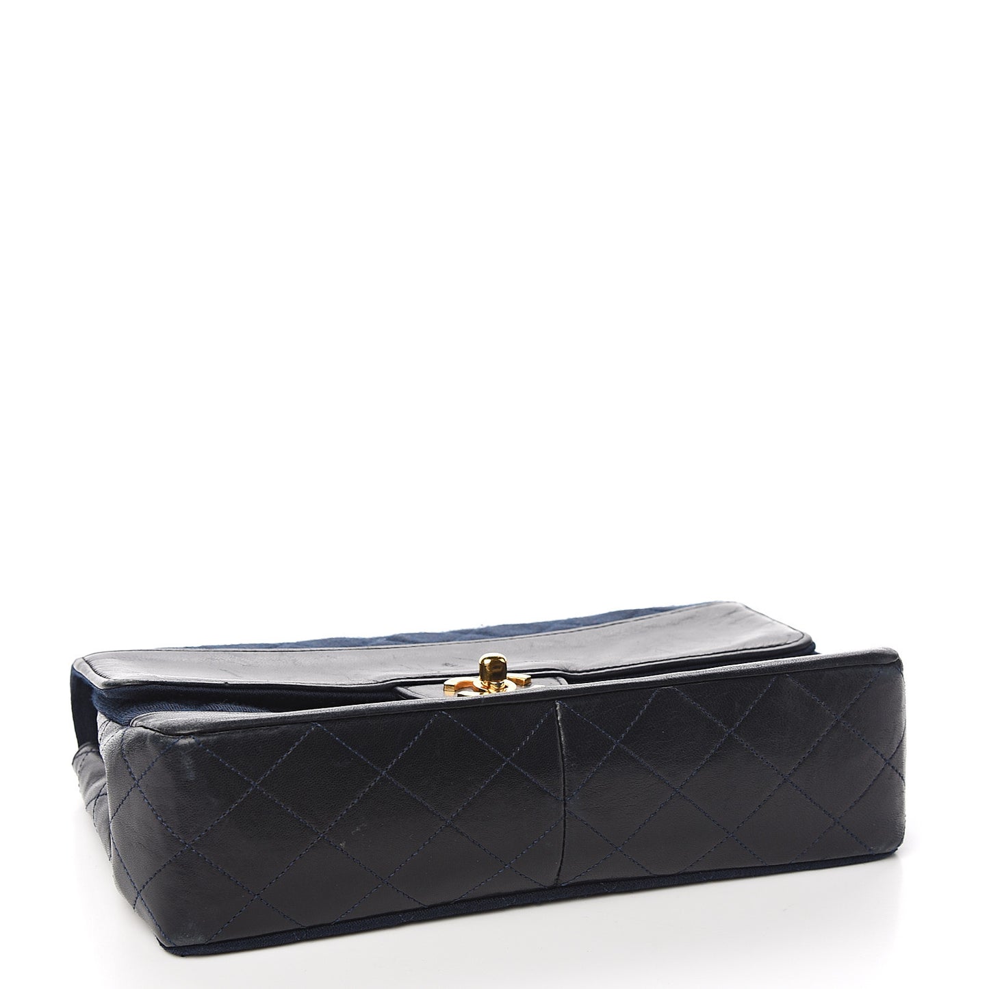 Lambskin Jersey Quilted Single Flap Dark Blue