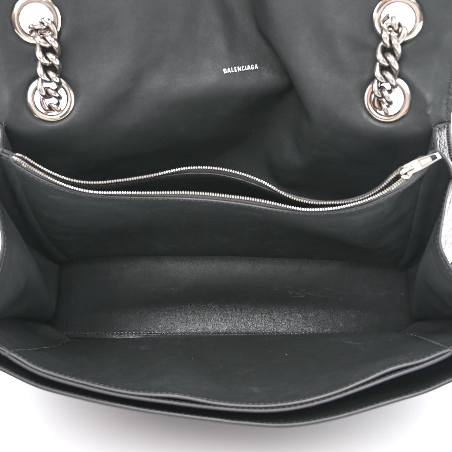 Metallic Crushed Calfskin Large Crush Chain Bag Steel Grey