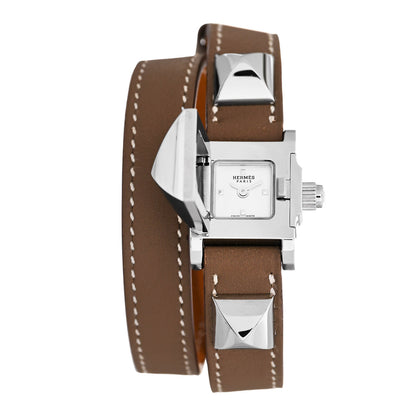 Hermes Stainless Steel Swift 16mm Medor Double Tour Quartz Watch Etoupe 1 of 6