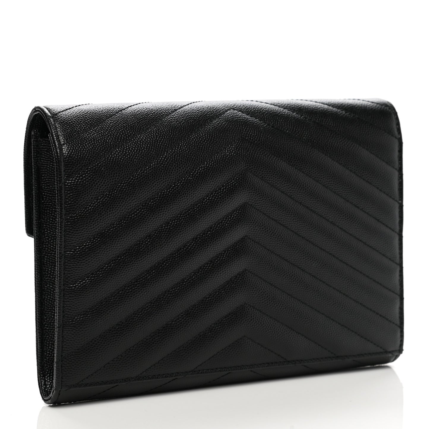 Grain De Poudre Matelasse Chevron Monogram Envelope Clutch Black
