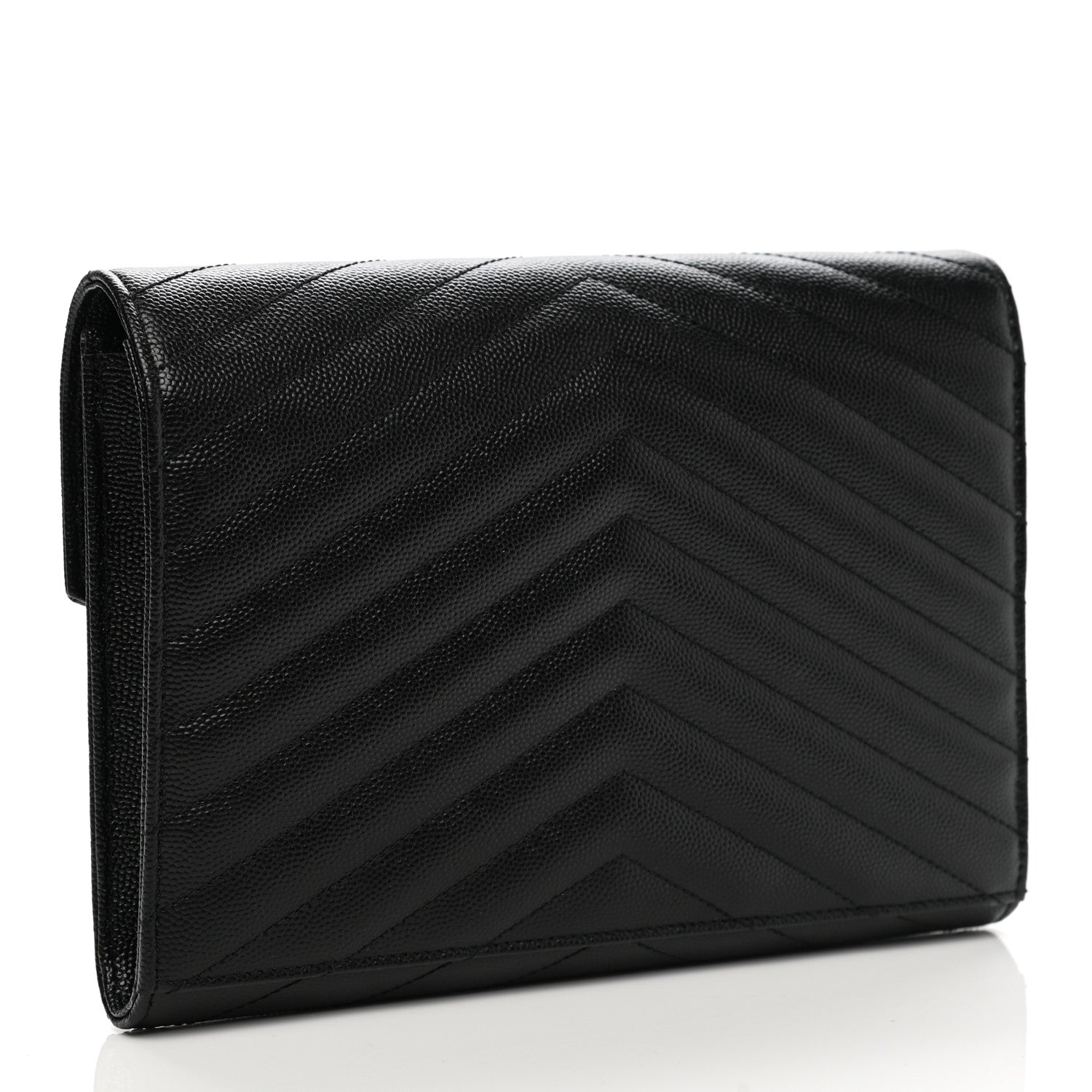 Saint Laurent Grain De Poudre Matelasse Chevron Monogram Envelope Clutch Black 3 of 9