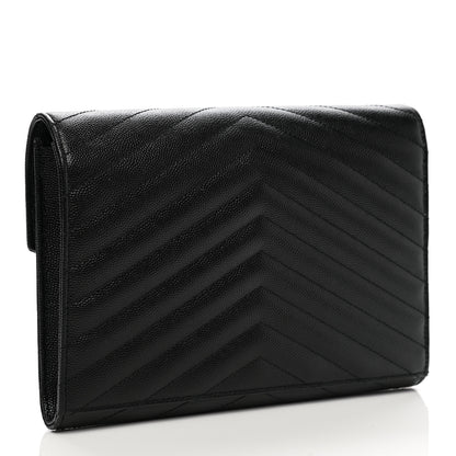 Saint Laurent Grain De Poudre Matelasse Chevron Monogram Envelope Clutch Black 3 of 9
