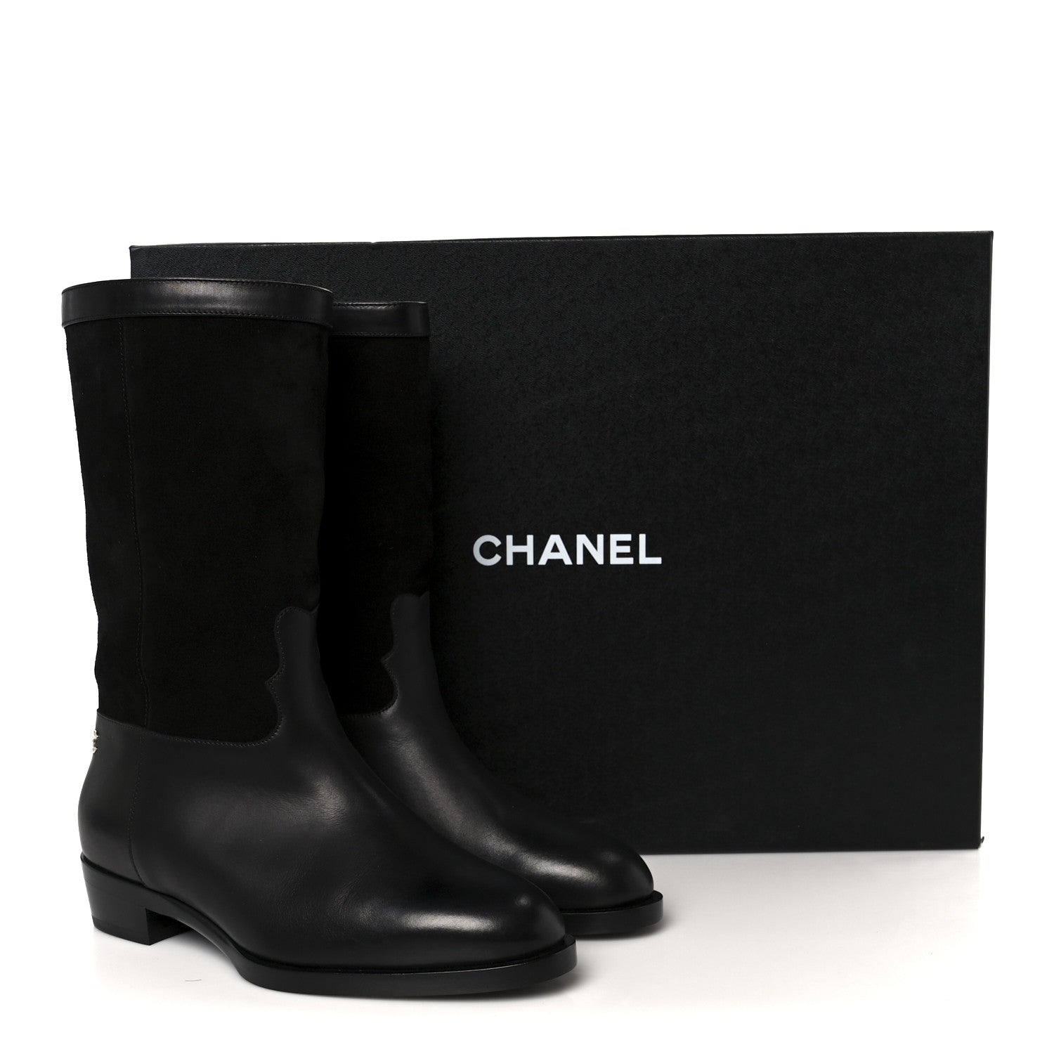 Chanel Suede Calfskin CC Short Boots 37.5 Black 10 of 10