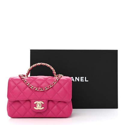 Chanel Lambskin Quilted Mini Crystal Top Handle Rectangular Flap Dark Pink 10 of 10