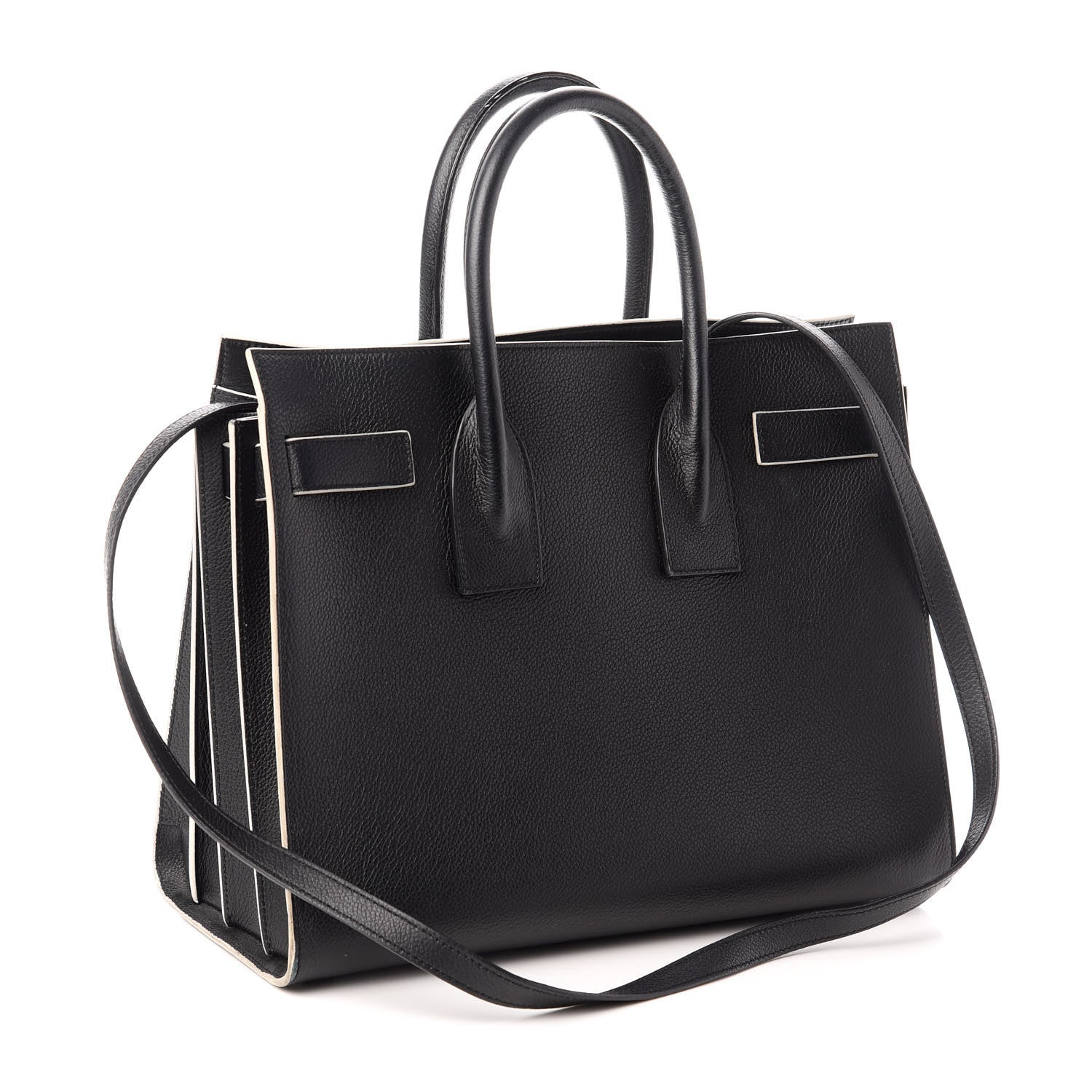Saint Laurent Grained Calfskin Topstitch Small Sac De Jour Black Porcelain 3 of 9