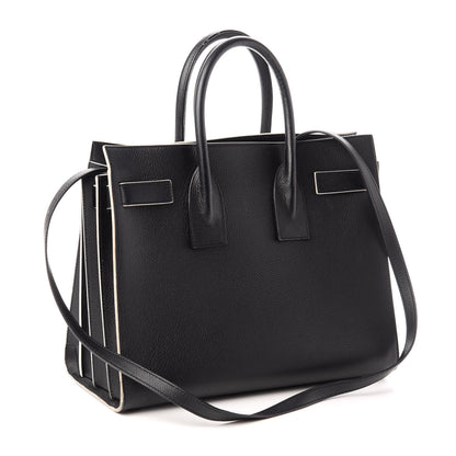Saint Laurent Grained Calfskin Topstitch Small Sac De Jour Black Porcelain 3 of 9