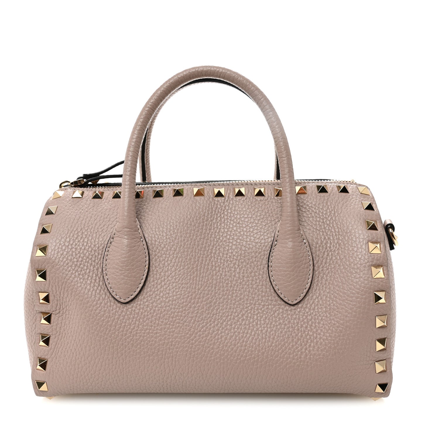 Pebbled Calfskin Rockstud Bowling Bag Poudre