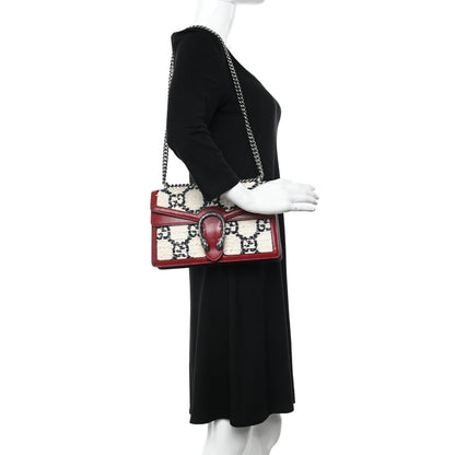 Gucci Tweed GG Monogram Small Dionysus Shoulder Bag White Black Romantic Cherry 2 of 10