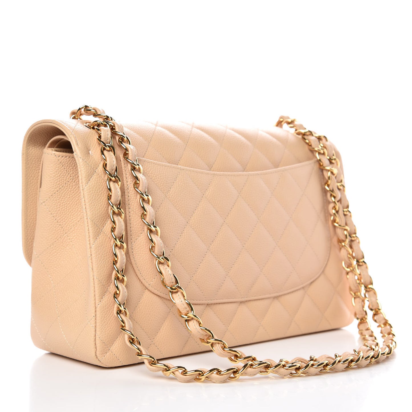 Caviar Quilted Jumbo Double Flap Beige Clair