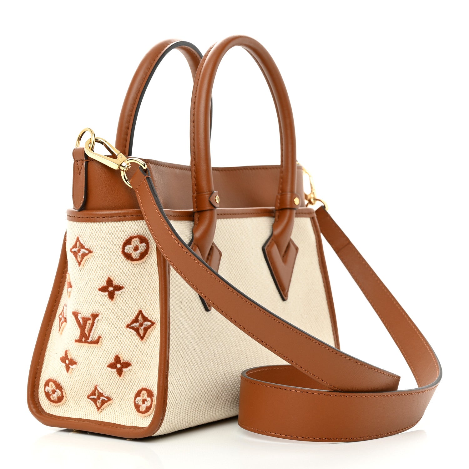Louis Vuitton Canvas Calfskin Monogram On My Side PM Caramel Tan 3 of 9
