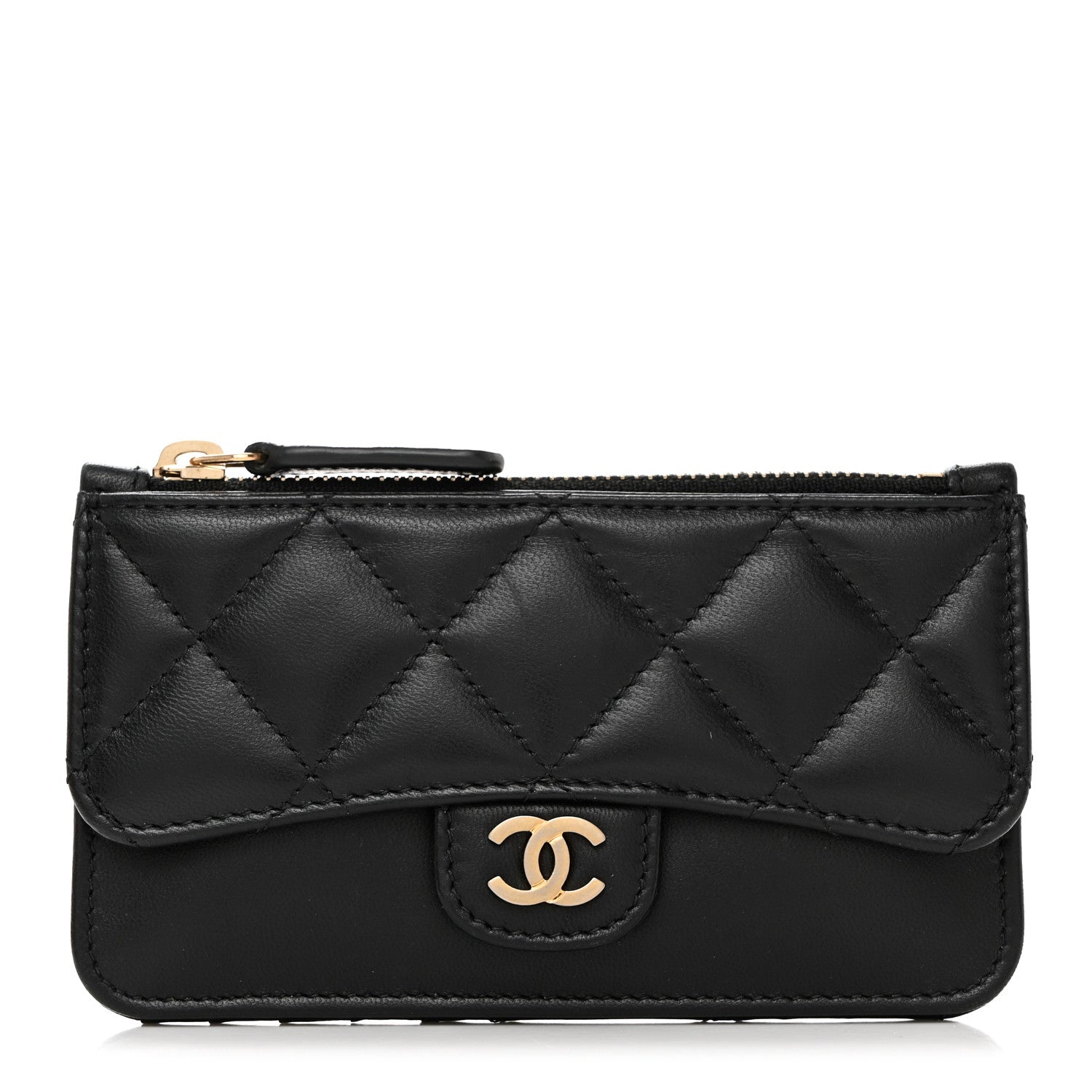 Chanel Lambskin Quilted Flap Zip Card Holder Black 1 of 7