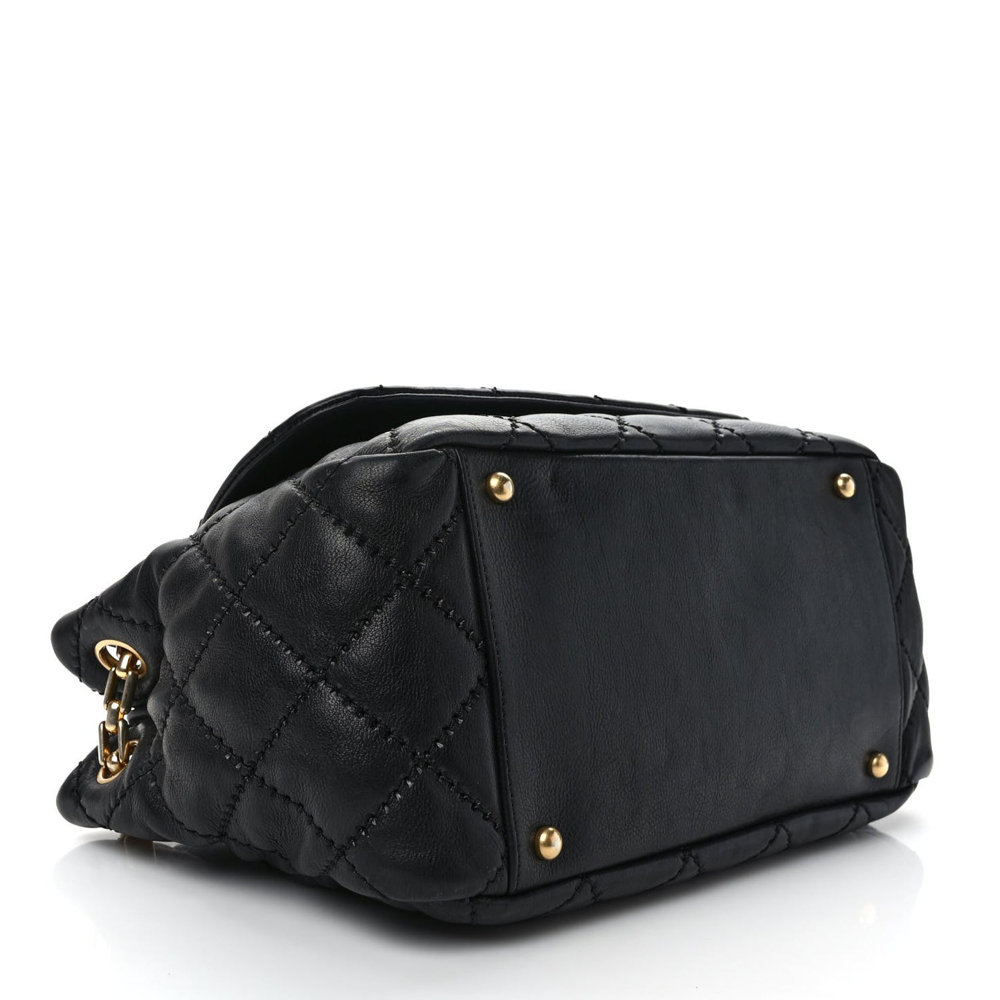 Calfskin Quilted Retro Chain Flap Black