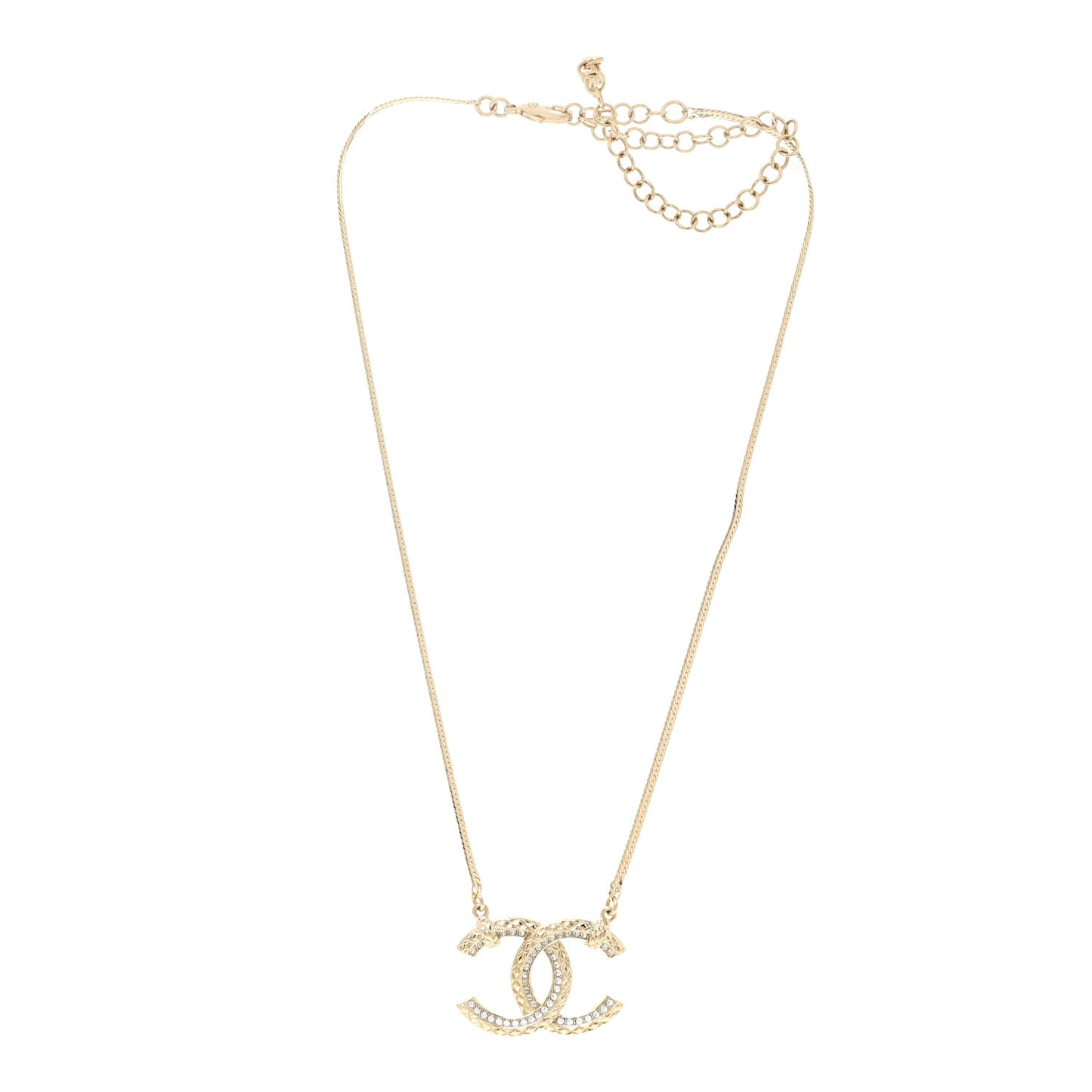 Crystal Textured CC Pendant Necklace Gold
