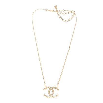Chanel Crystal Textured CC Pendant Necklace Gold 3 of 6