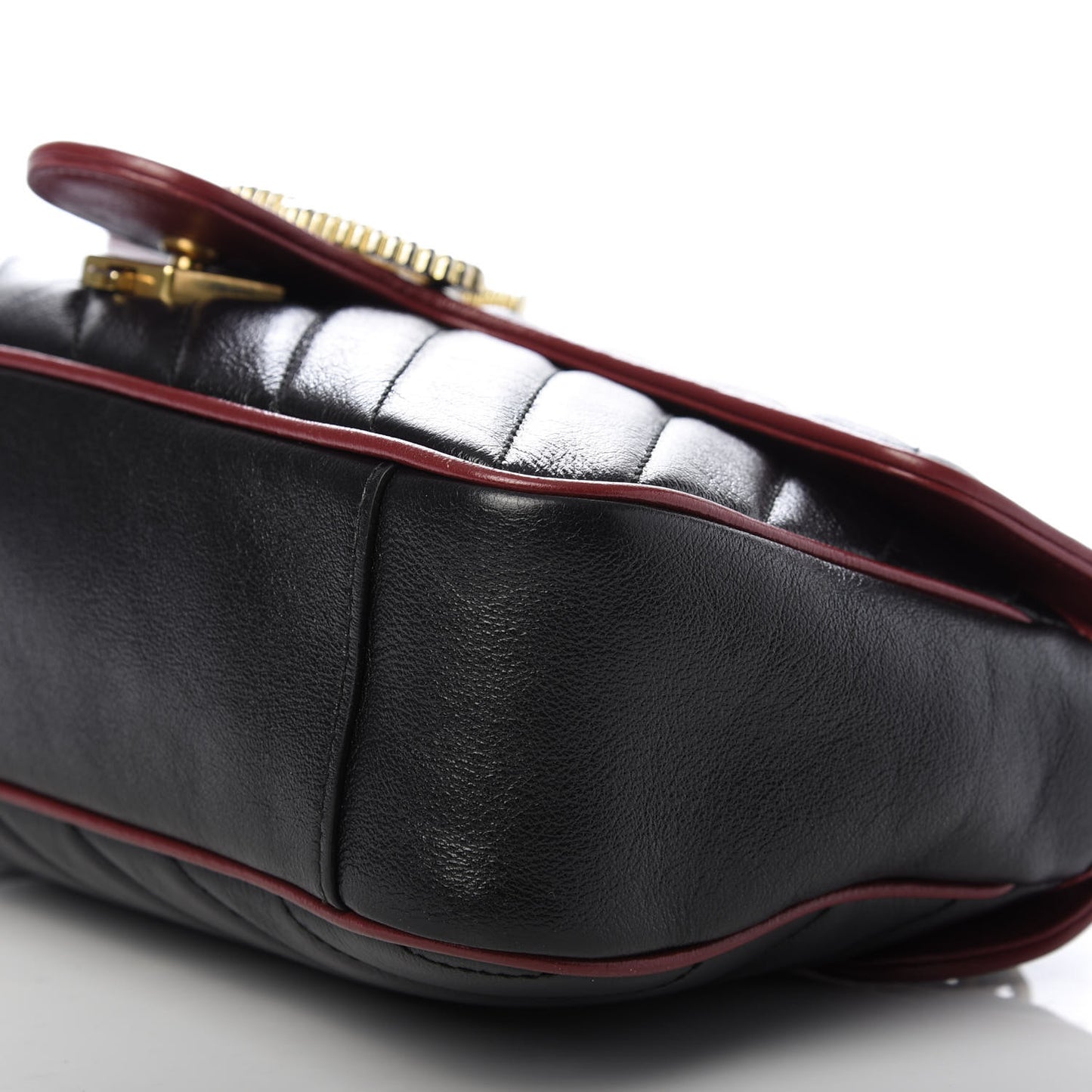 Vintage Effect Calfskin Matelasse Diagonal Small Torchon GG Marmont Shoulder Bag Black Romantic Cherry