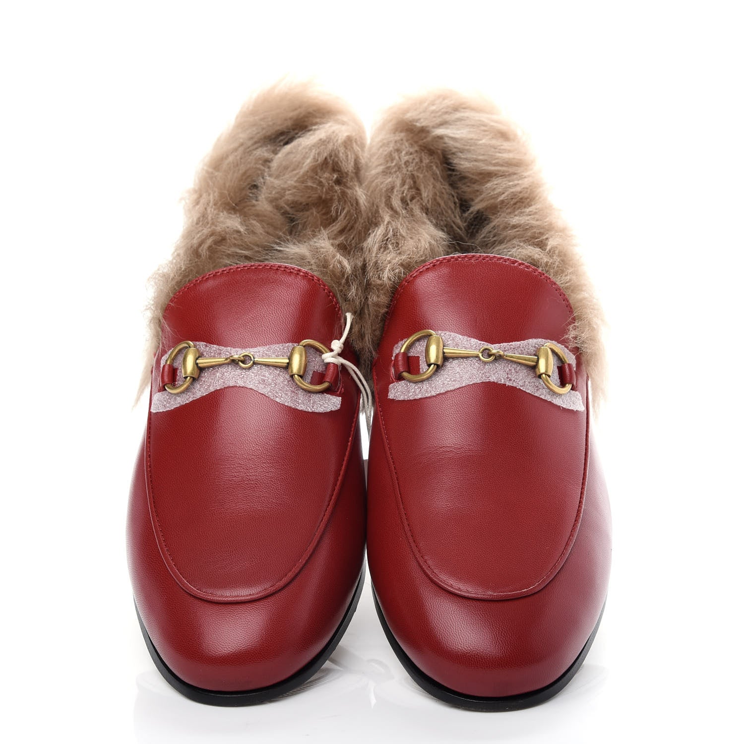 Gucci Malaga Kid Fur Womens Jordaan Loafers 38 Hibiscus Red Natural 5 of 10