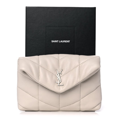 Saint Laurent Lambskin Monogram Loulou Puffer Pouch Clutch Crema Soft 10 of 10