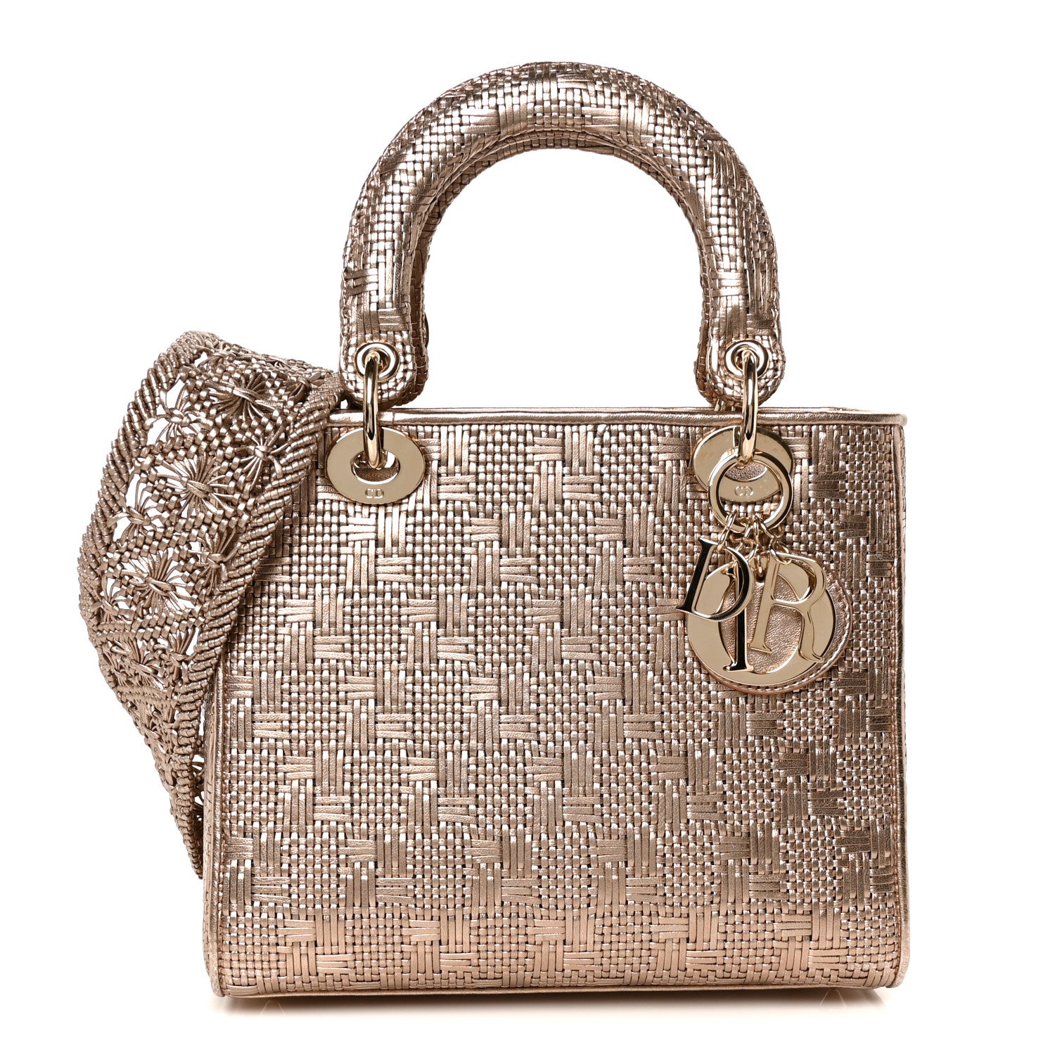 Christian Dior Metallic Calfskin Braided Medium Lady Dior Gold 1 of 10