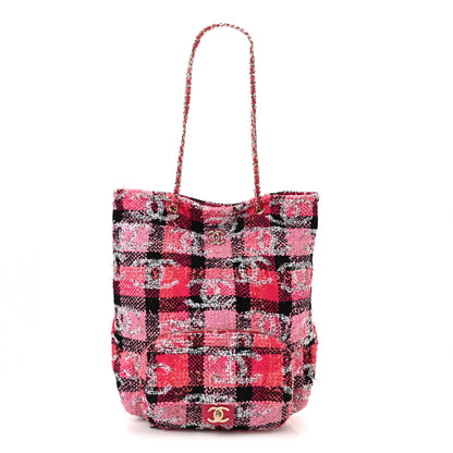 Chanel Tweed Large Tote Flap Pink Black 12 of 17