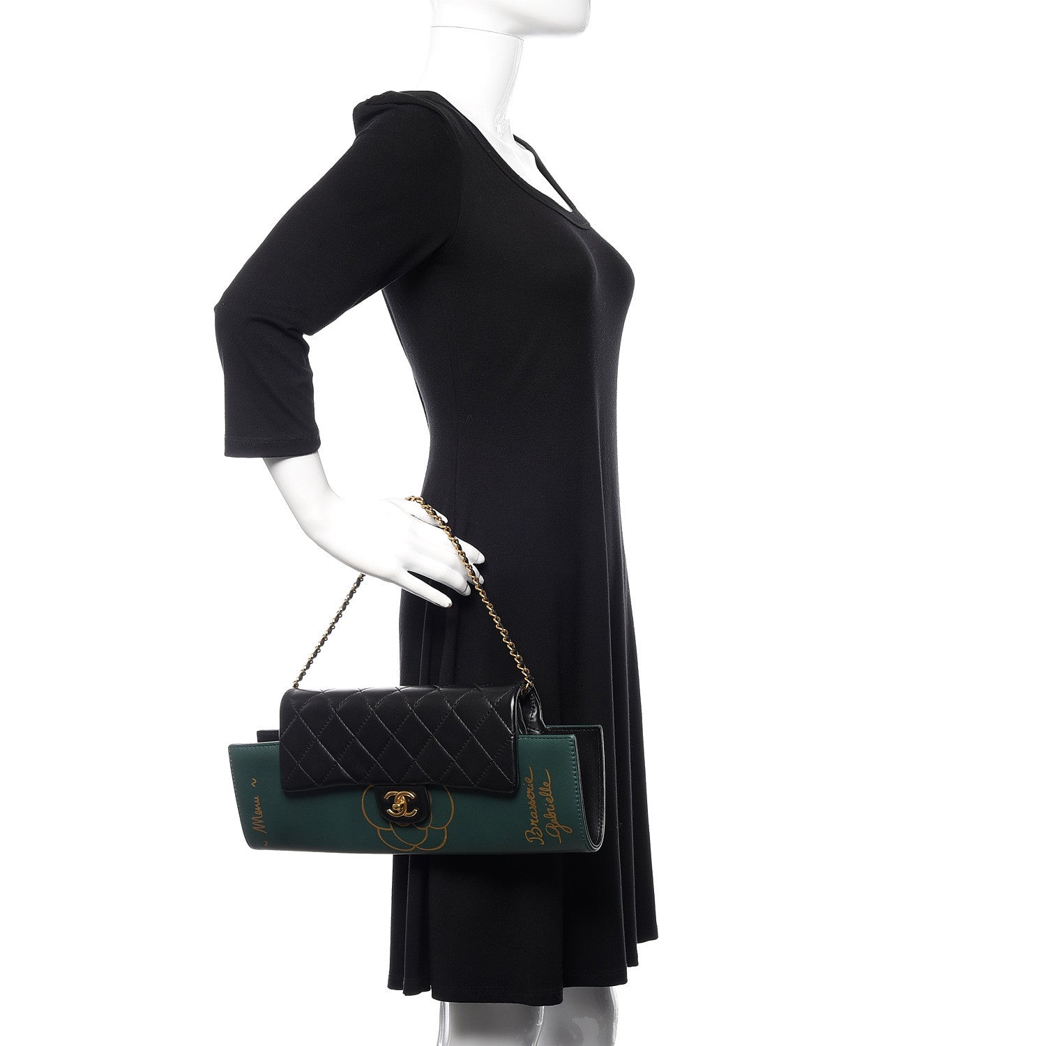 Chanel Calfskin Quilted Brasserie Gabrielle Menu CC Clutch Green 2 of 12