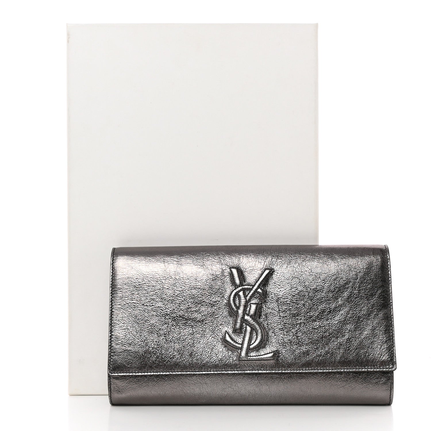 Saint Laurent Metallic Calfskin Large Belle De Jour Clutch Dark Silver 10 of 10