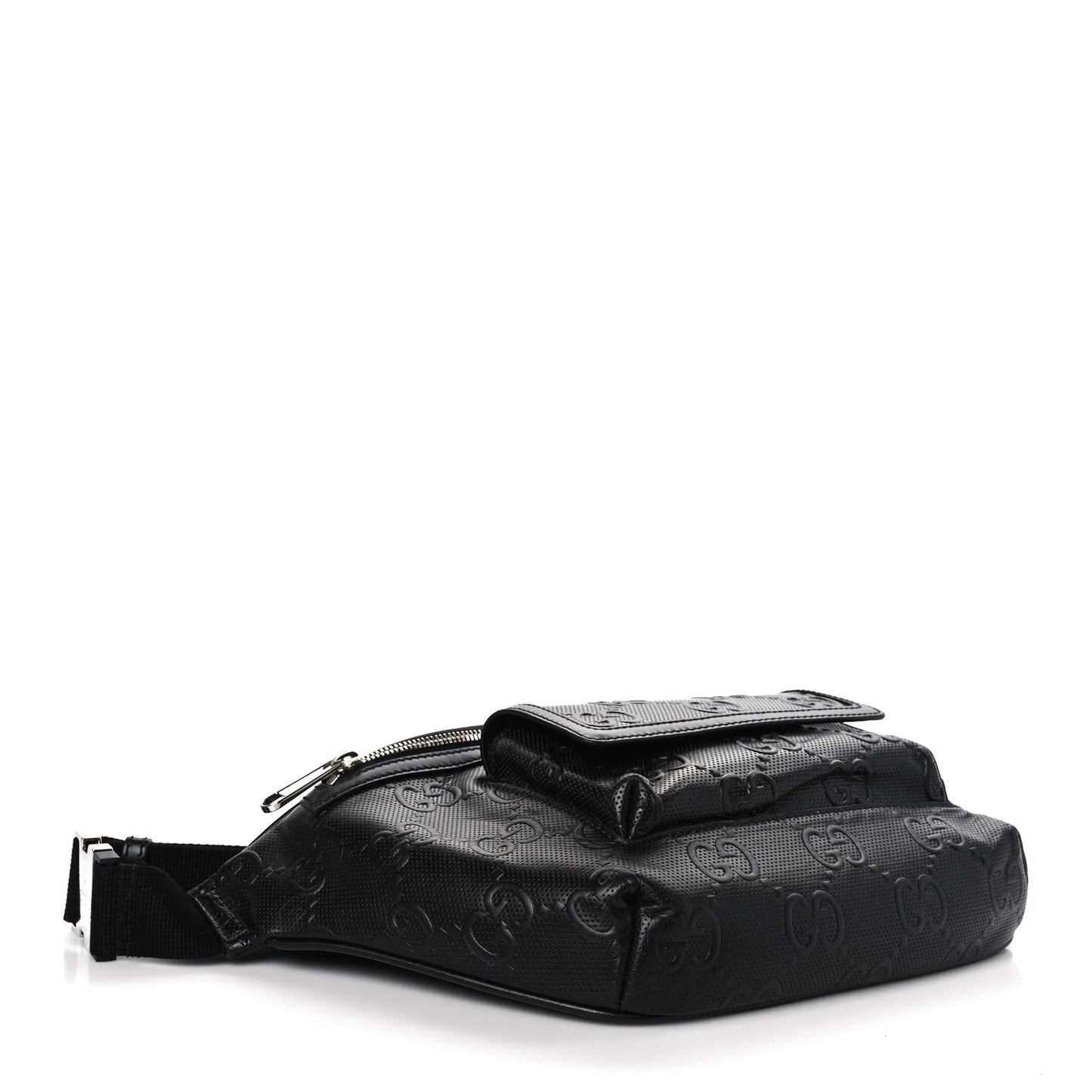 Calfskin GG Tennis Embossed Pocket Belt Bag Black