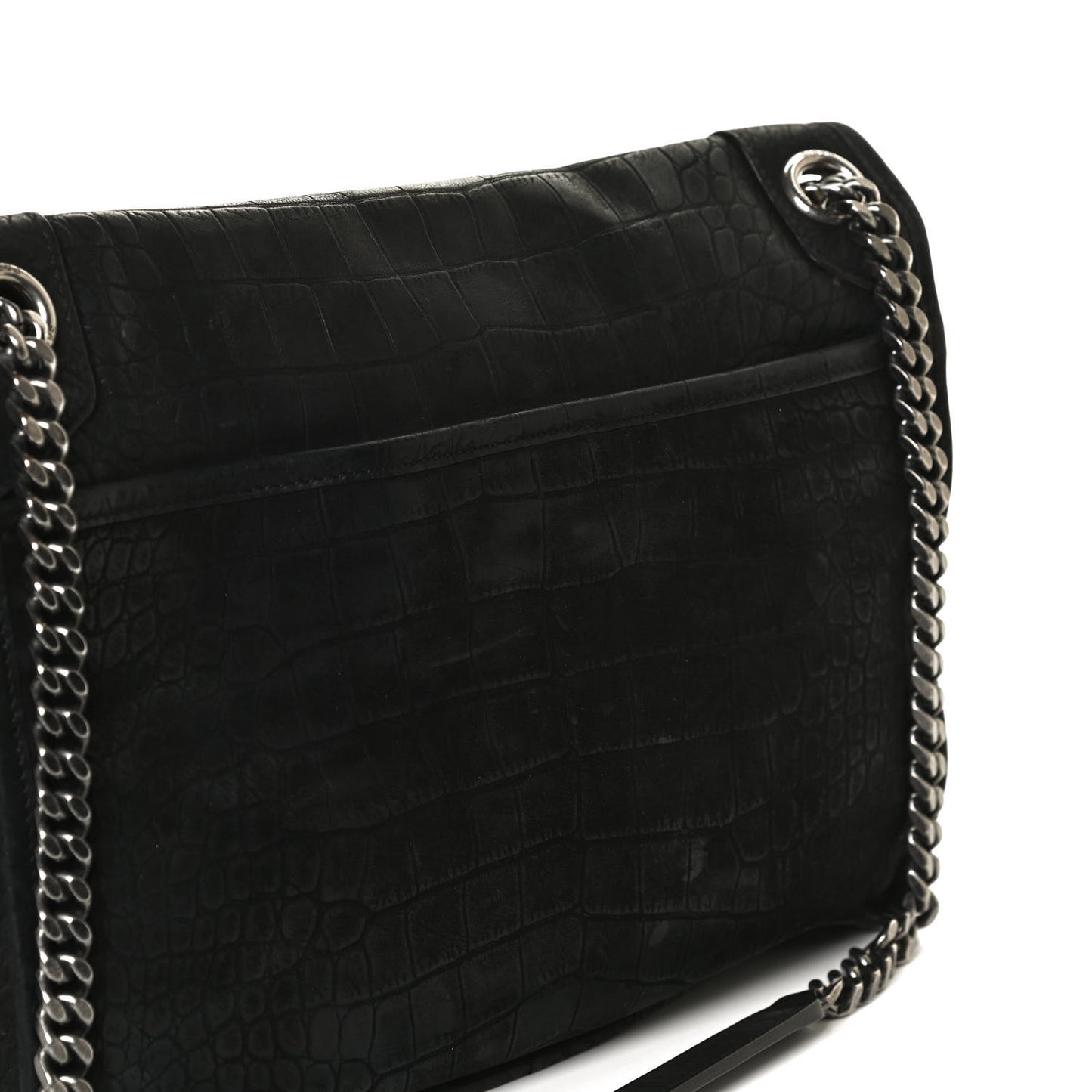 Nubuck Crocodile Embossed Monogram Medium Niki Chain Satchel Black
