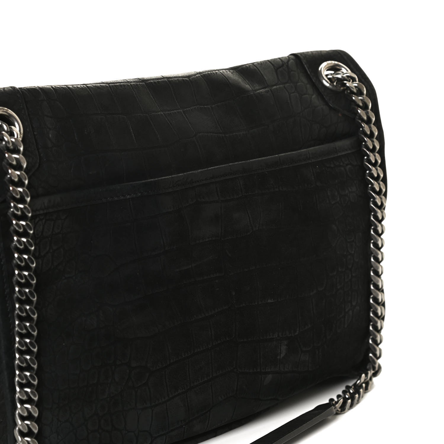 Saint Laurent Nubuck Crocodile Embossed Monogram Medium Niki Chain Satchel Black 12 of 12