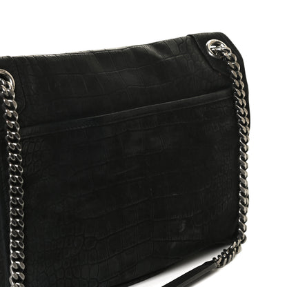 Saint Laurent Nubuck Crocodile Embossed Monogram Medium Niki Chain Satchel Black 12 of 12