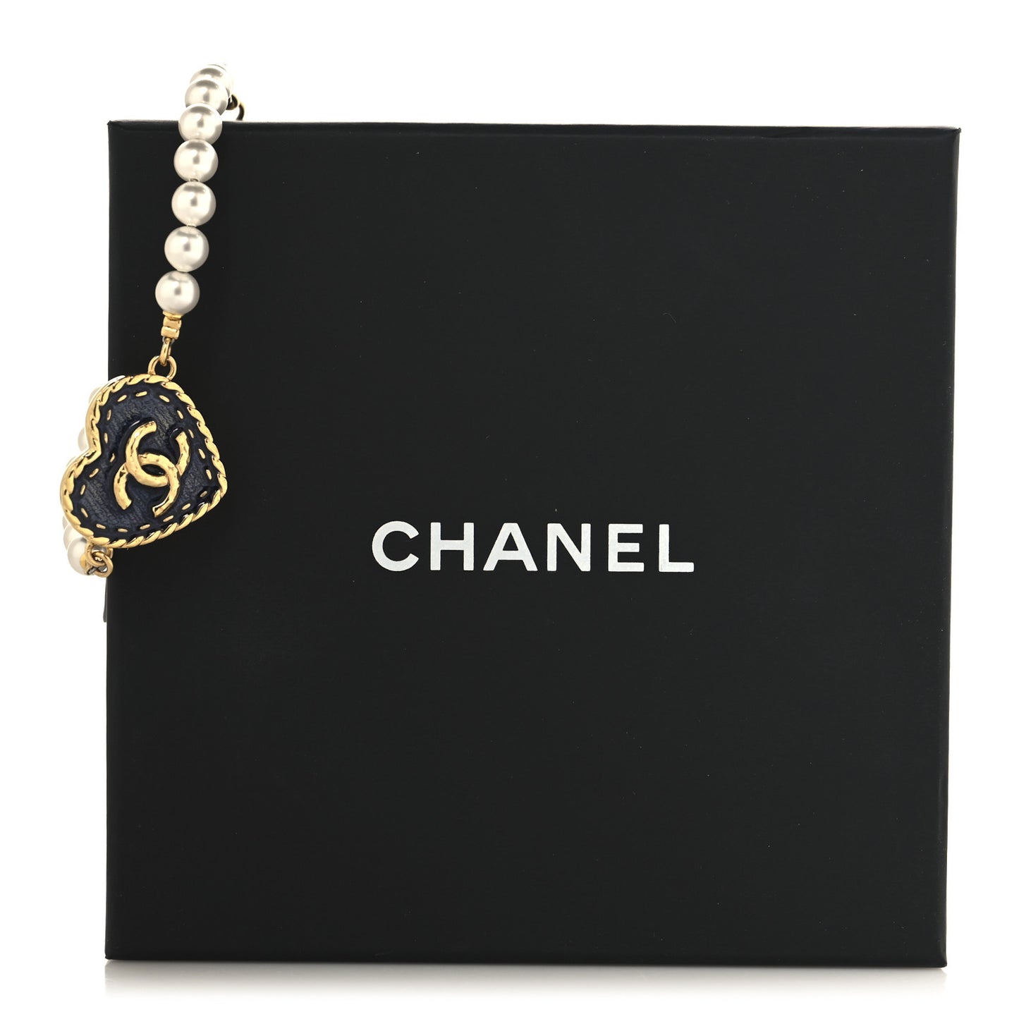 Metal Denim CC Heart Bracelet Gold Blue Pearly White