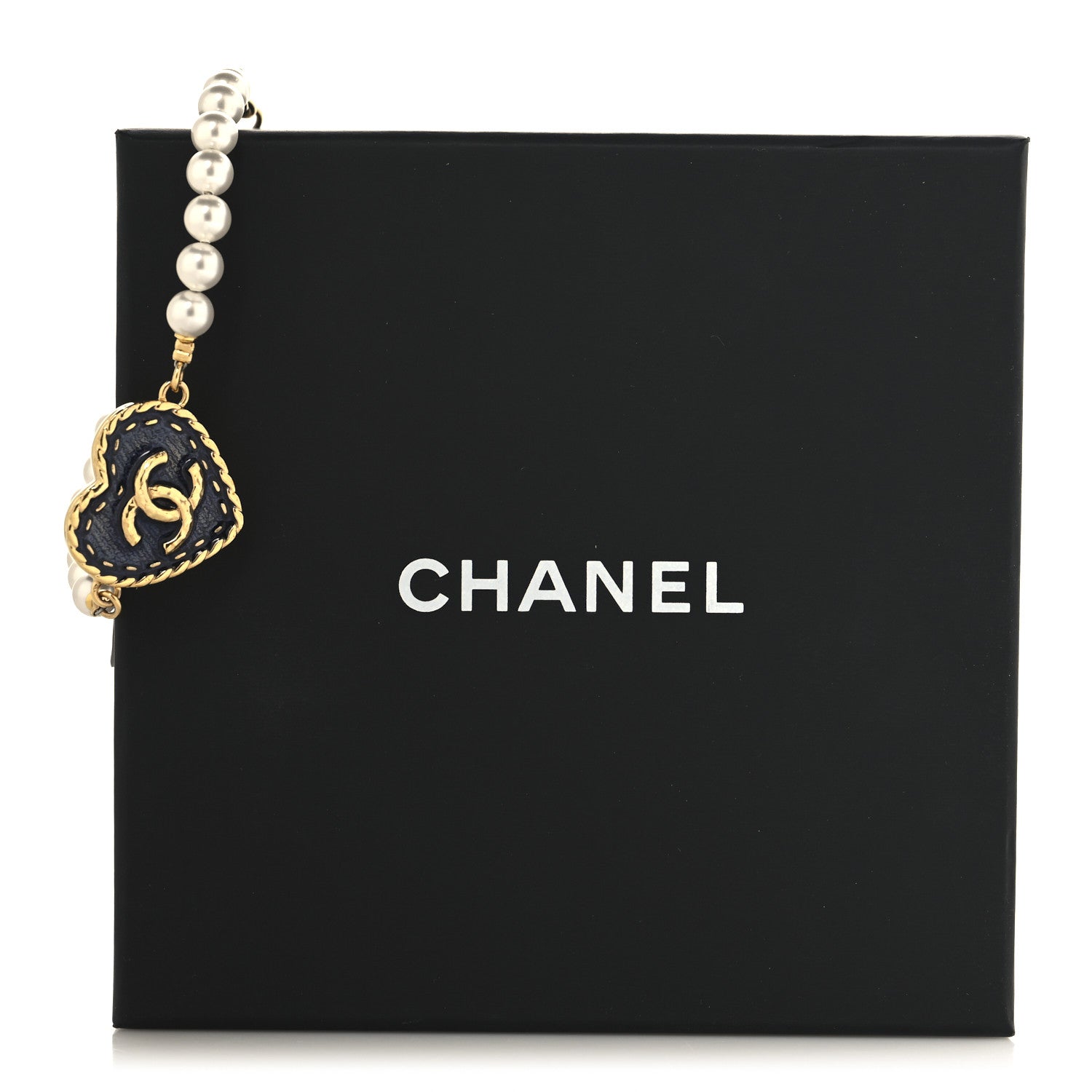 Chanel Metal Denim CC Heart Bracelet Gold Blue Pearly White 5 of 5