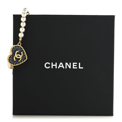 Chanel Metal Denim CC Heart Bracelet Gold Blue Pearly White 5 of 5