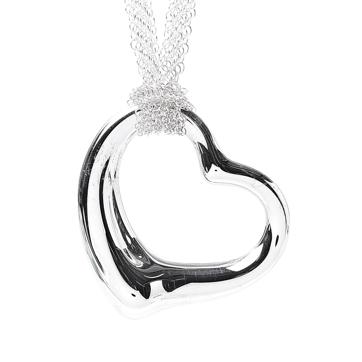 Tiffany Sterling Silver 36mm Elsa Perretti Open Heart Mesh Necklace 4 of 8