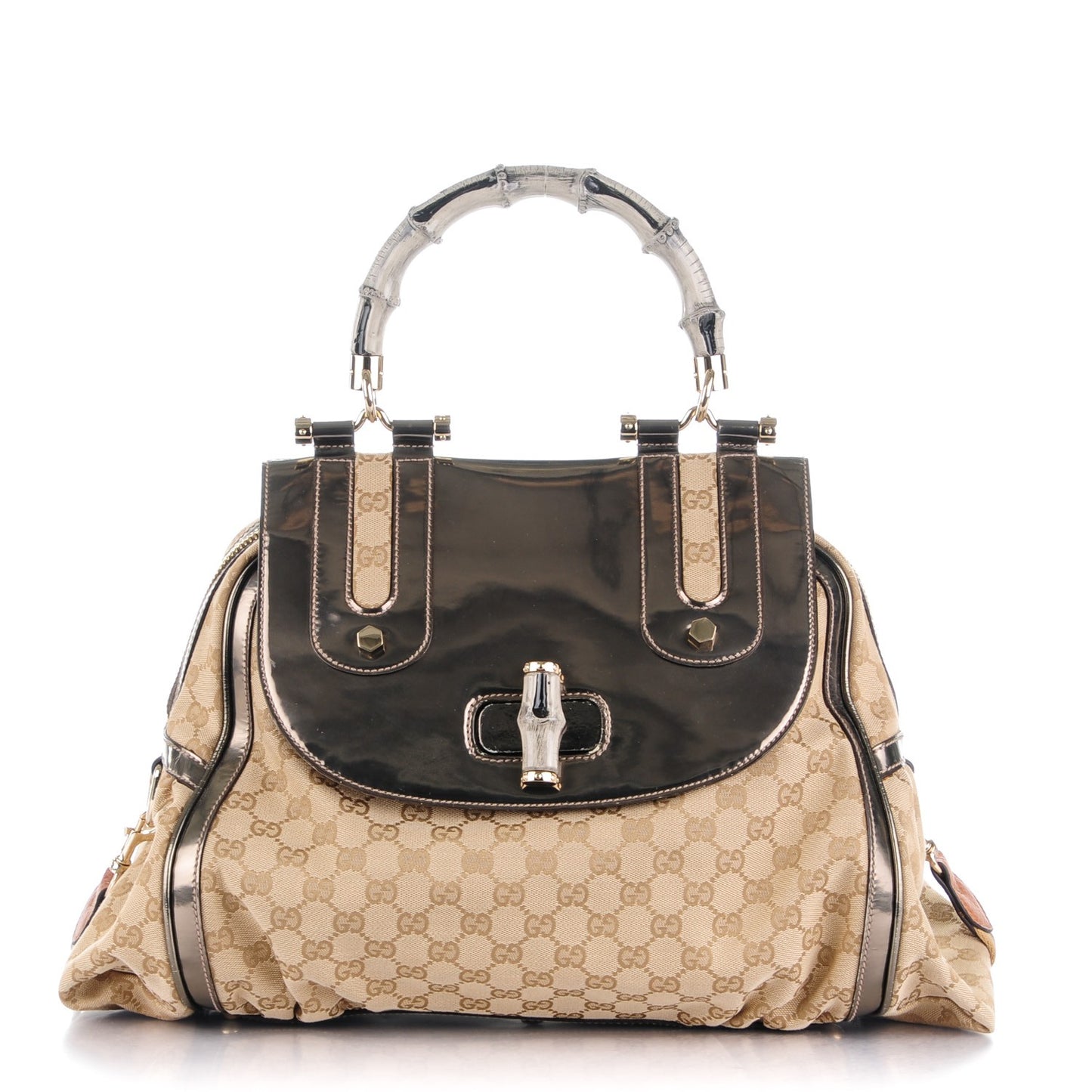 Monogram Large Pop Bamboo Top Handle Tote Pewter