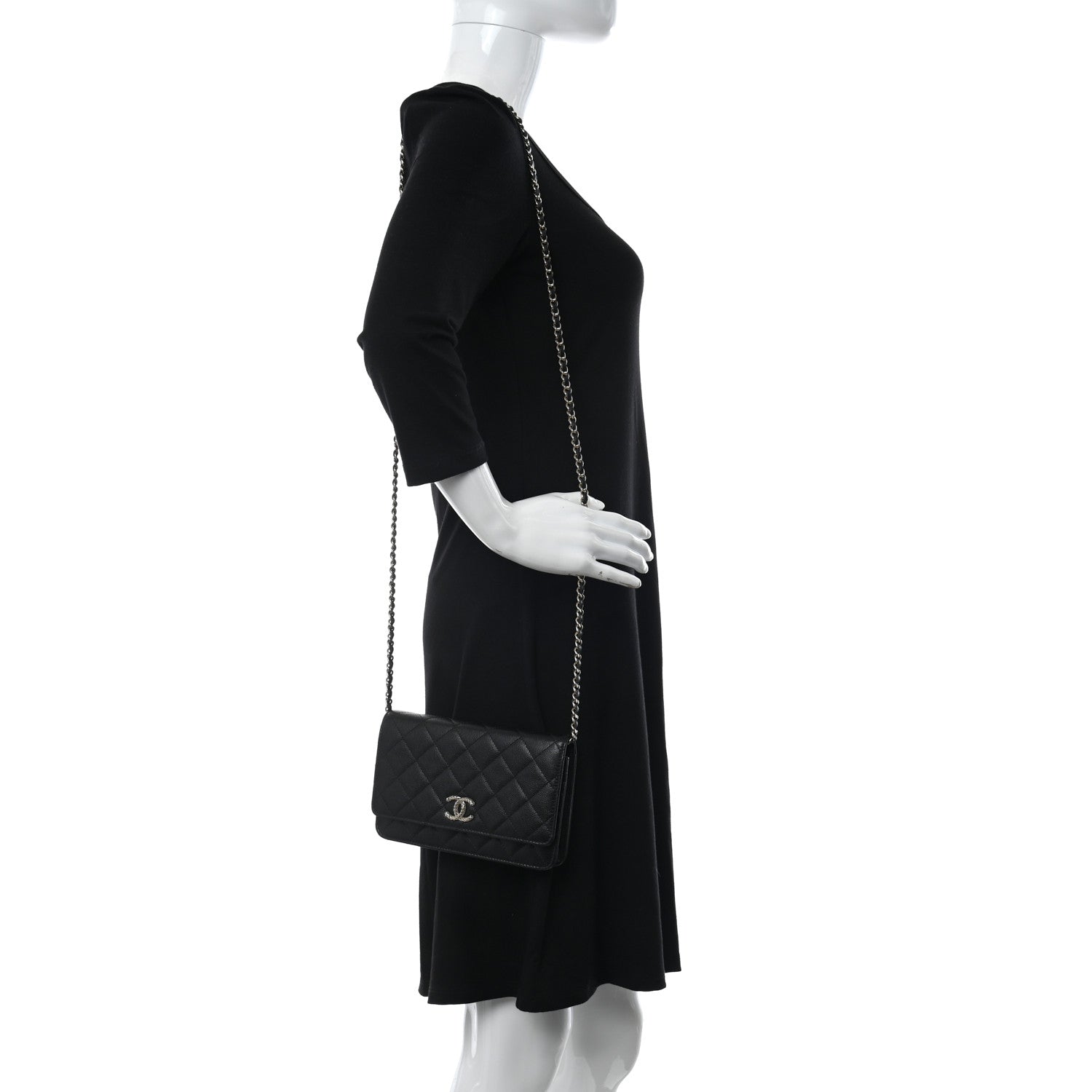 Chanel Caviar Quilted Perforated Metal CC Wallet On Chain WOC Black 2 of 13
