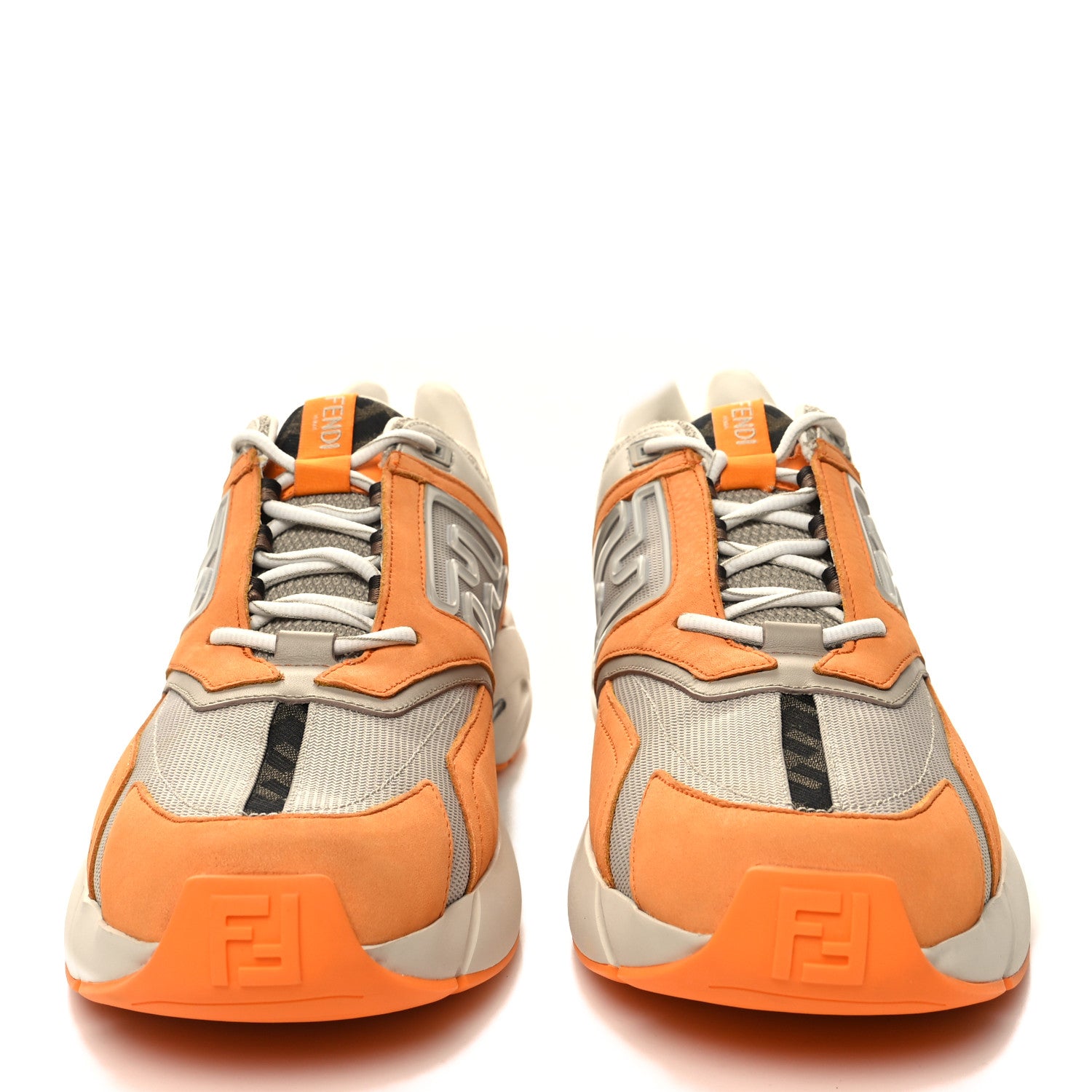 Fendi Nubuck Mesh Vitello FF Mens Faster Sneakers 12 Clementine Ghiaccio Beige 2 of 8