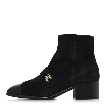 Chanel Suede Calfskin CC Turnlock Short Boots 36 Black 1 of 9