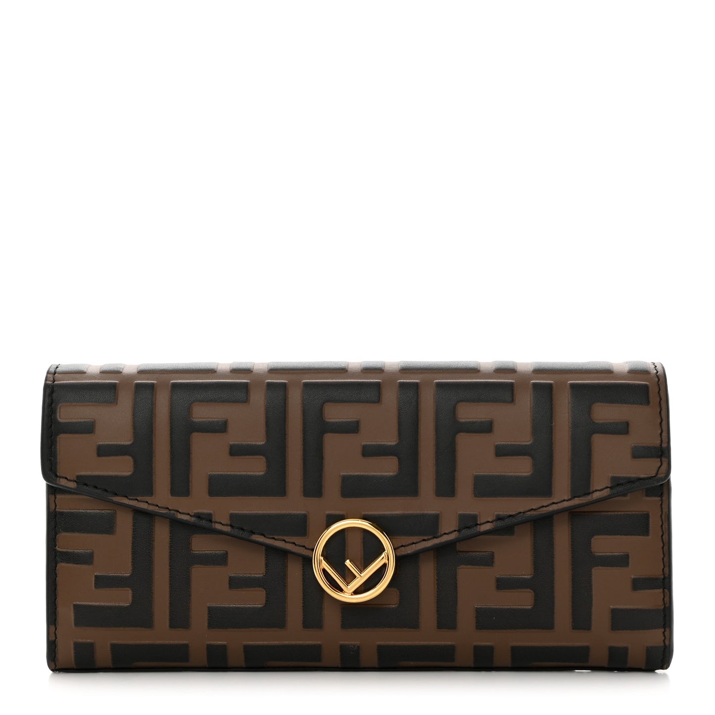 Vitello Soft F is Fendi Bi-Color FF 1974 Embossed Continental Envelope Wallet Maya Black