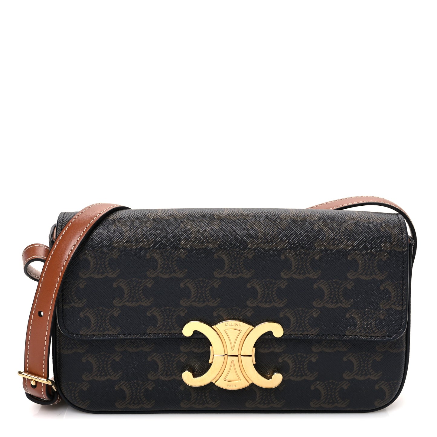 Canvas Calfskin Triomphe Shoulder Bag Tan